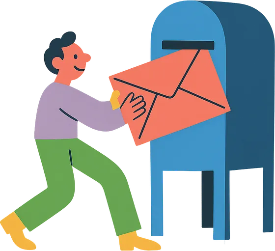 A paper-cut character mailing an oversized letter